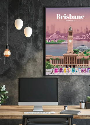 Brisbane Landmarks Illustration Travel Poster