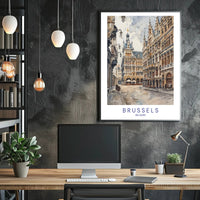 Charming Brussels Street Scene, Watercolor Urban or Cityscape Poster PosterGoat
