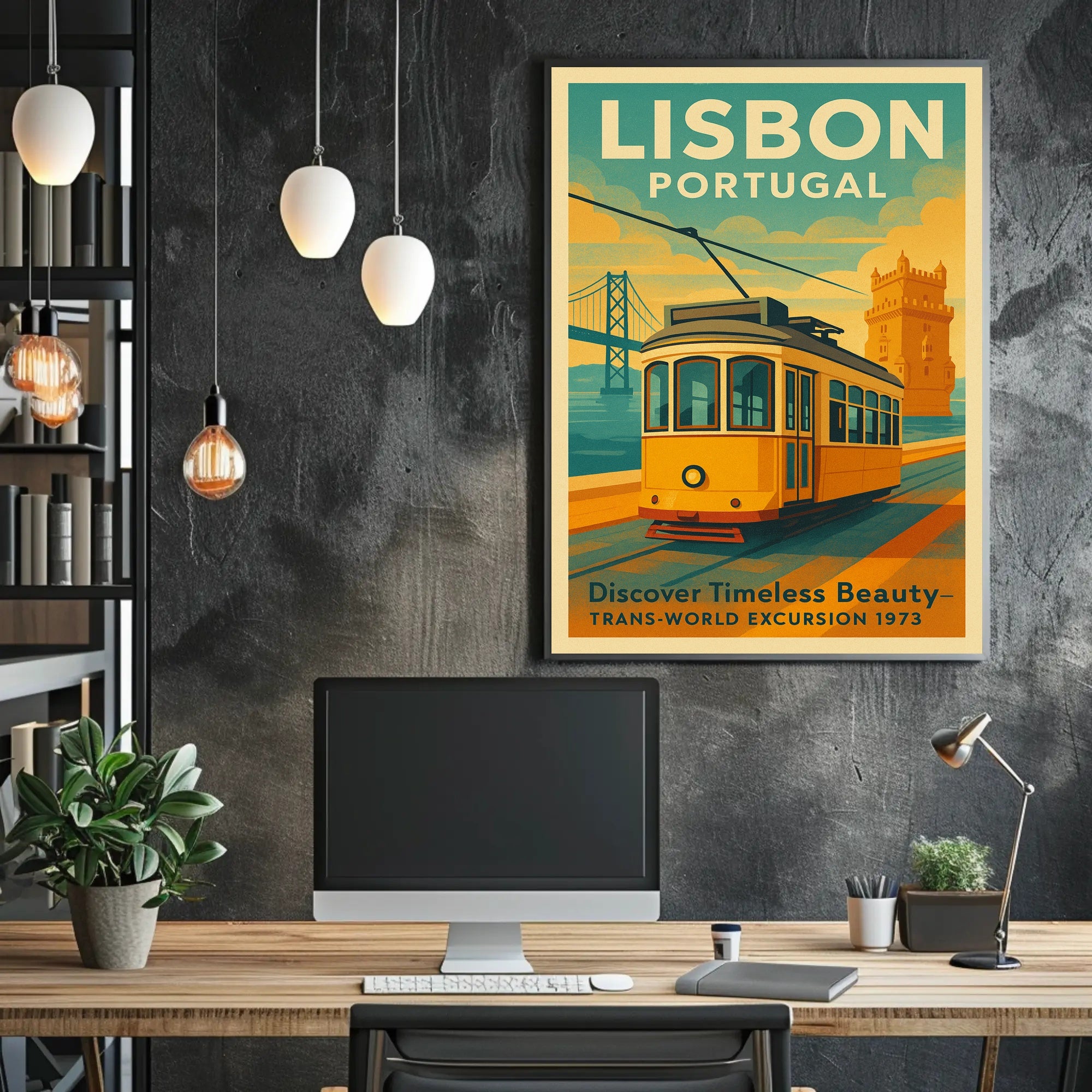 Lisbon Vintage Travel Poster Portugal Tram Print