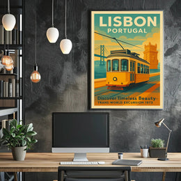 Lisbon Vintage Travel Poster Portugal Tram Print