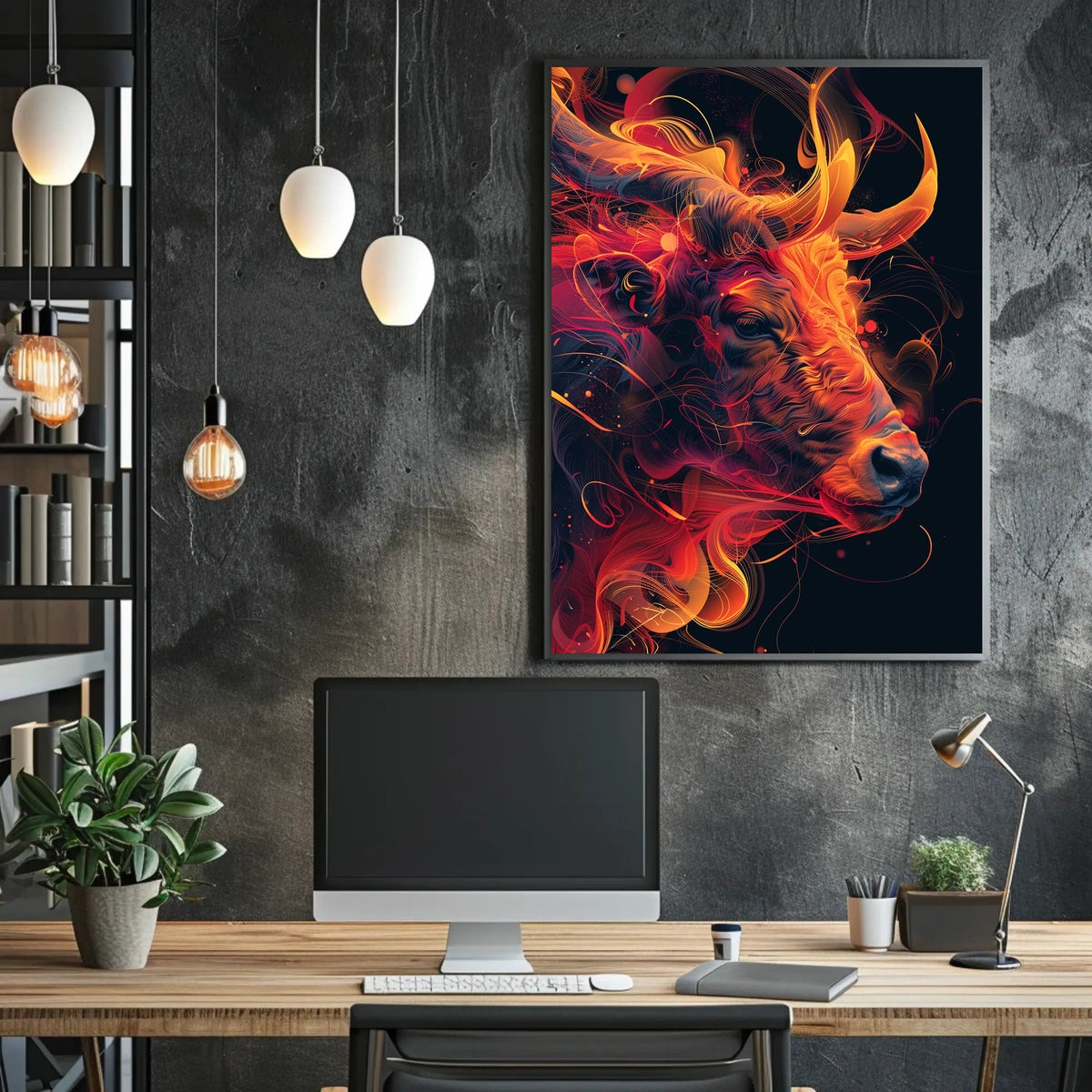 Fiery Bull Abstraction Abstract Poster