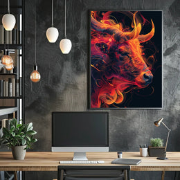 Fiery Bull Abstraction Abstract Poster