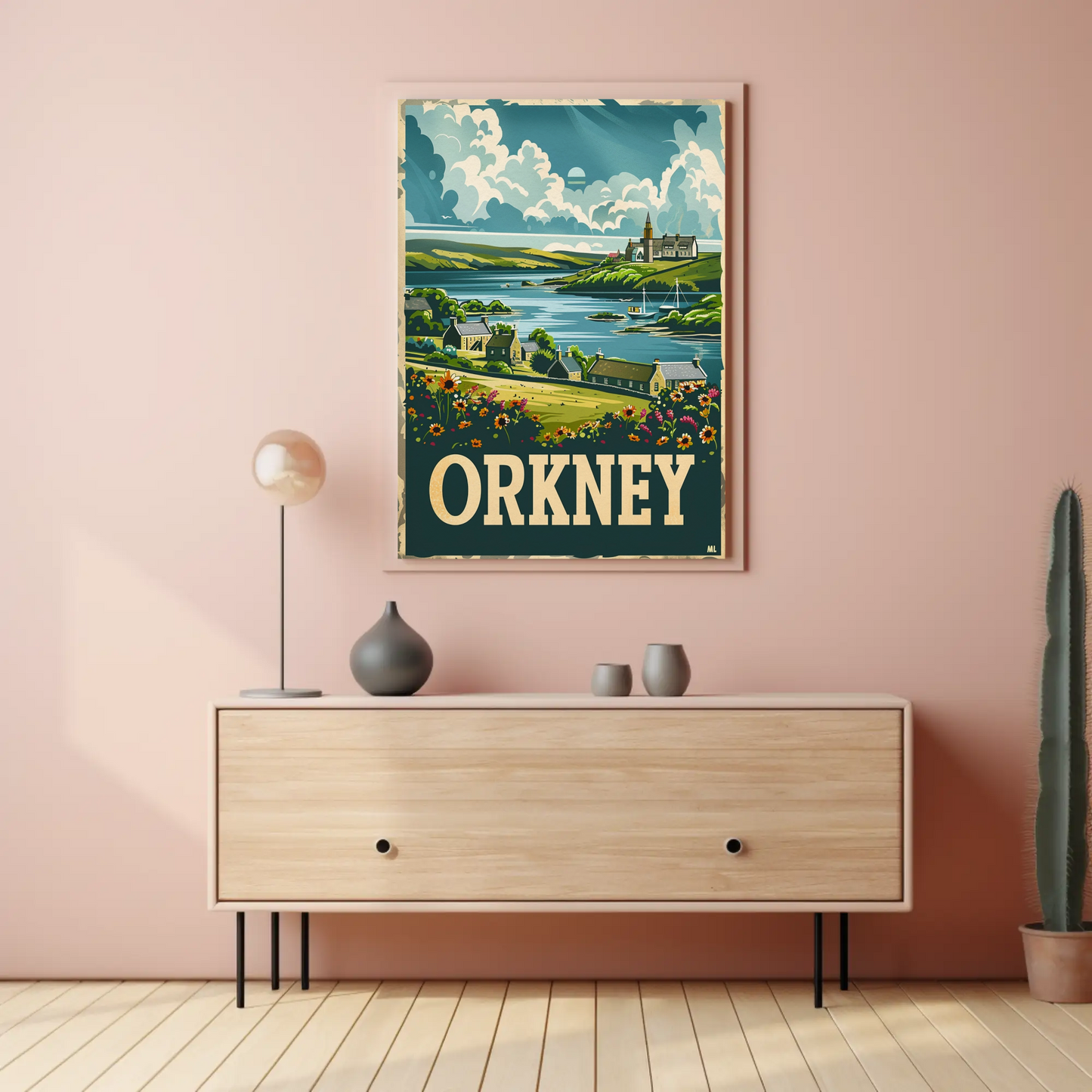 Orkney Coastal Village British Isles Travel Poster