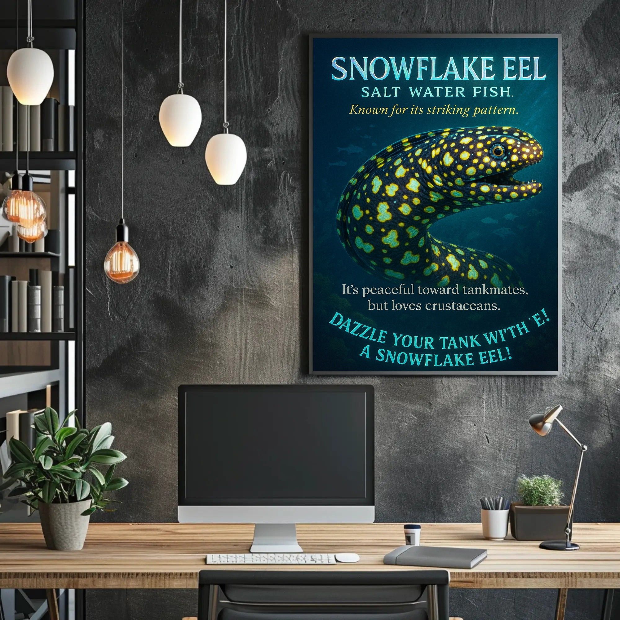 Snowflake Eel Poster Marine Art Print For Aquarium