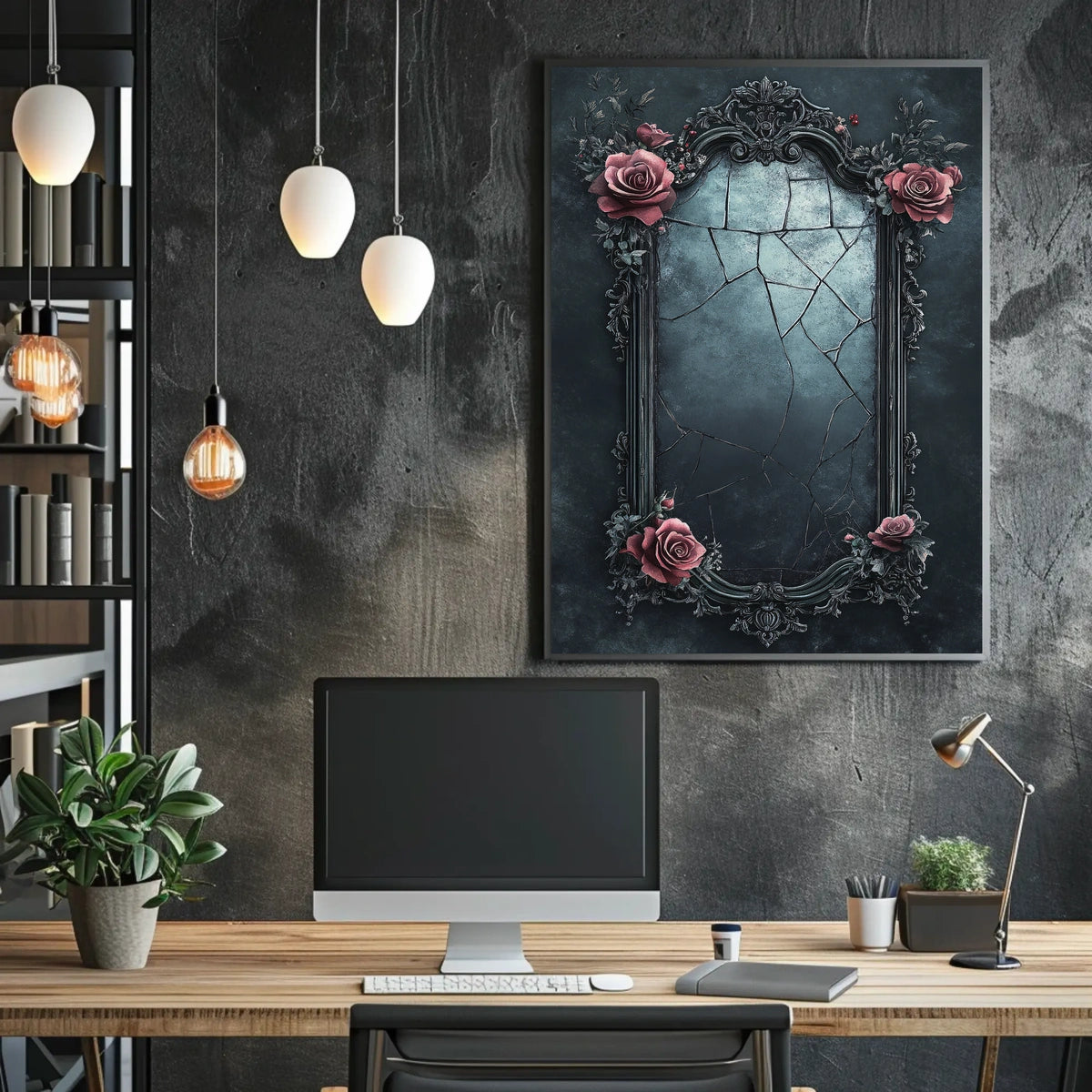 Broken Reflection Mirror Victorian Gothic Rose Poster
