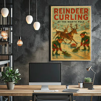 Reindeer Curling at the North Pole Poster