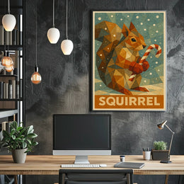 Geometric Squirrel with Candy Cane Poster