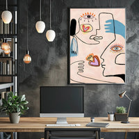 Abstract Faces And Hearts Poster Modern Art Print