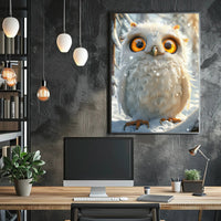Whimsical White Owl in Snowy Forest Poster PosterGoat