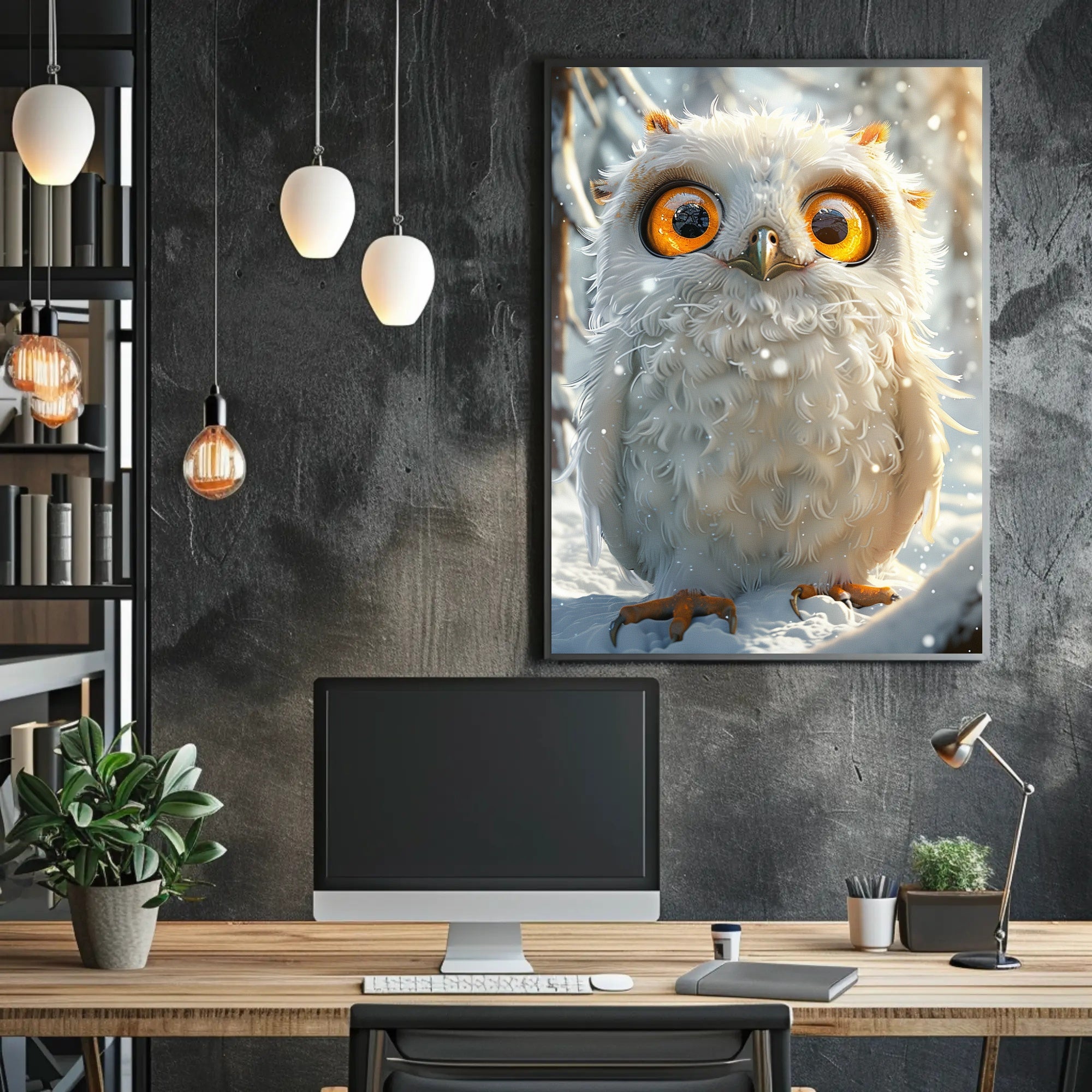 Whimsical White Owl in Snowy Forest Poster PosterGoat