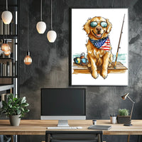 Golden Retriever Fishing Scene Artwork Home Decor Poster