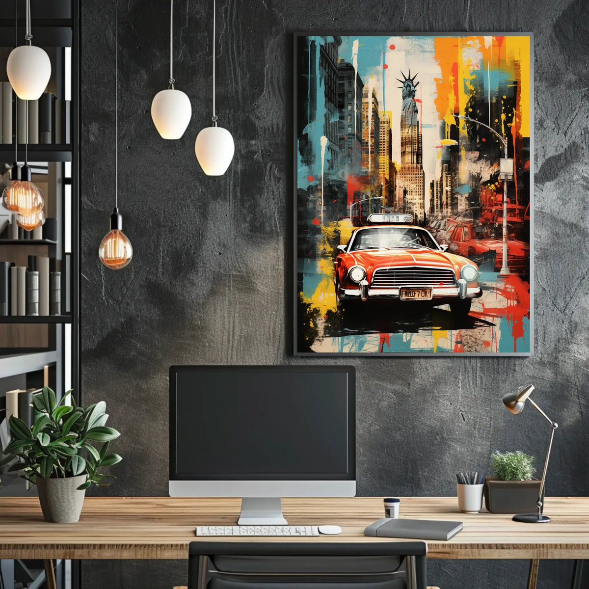Stylized New York Cityscape Mid-20th Century Travel Poster