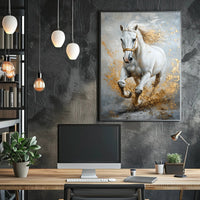 Majestic Galloping White Horse Abstract Artistic Poster