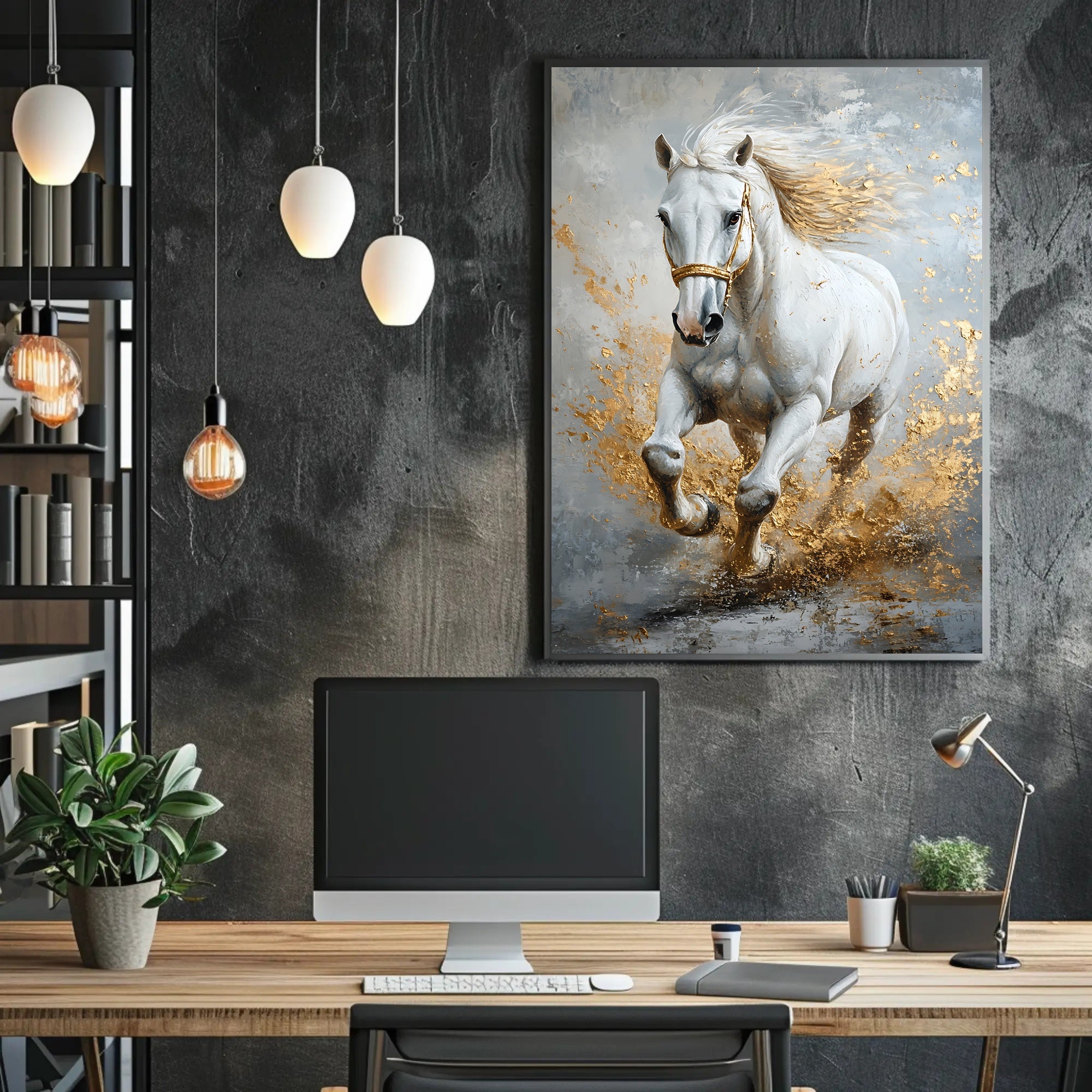 Majestic Galloping White Horse Abstract Artistic Poster