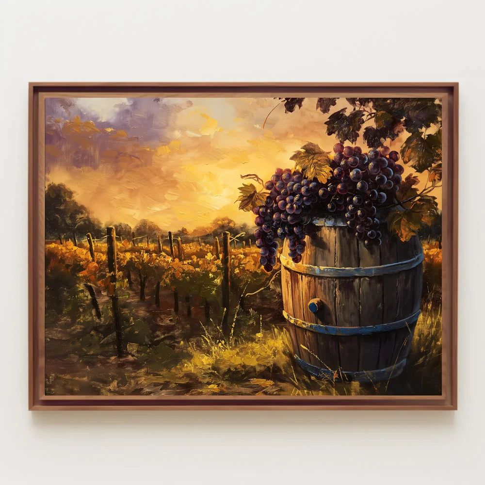 Serene Vineyard Sunset: Impressionistic Harvest Art Poster