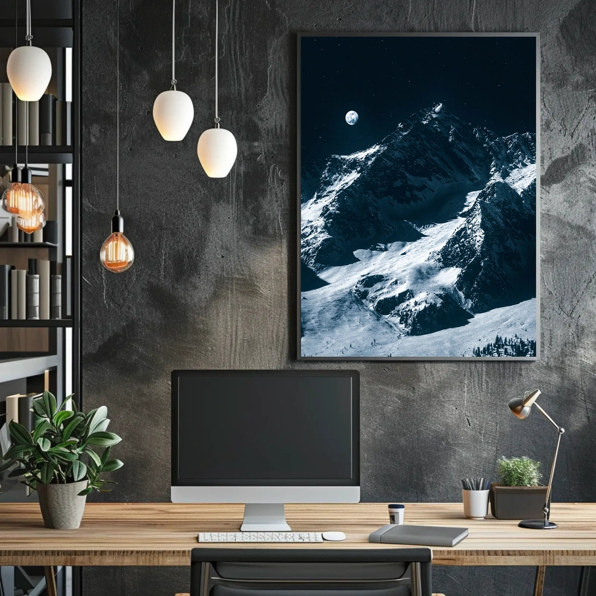 Majestic Moonlit Mountain Range Nighttime Poster