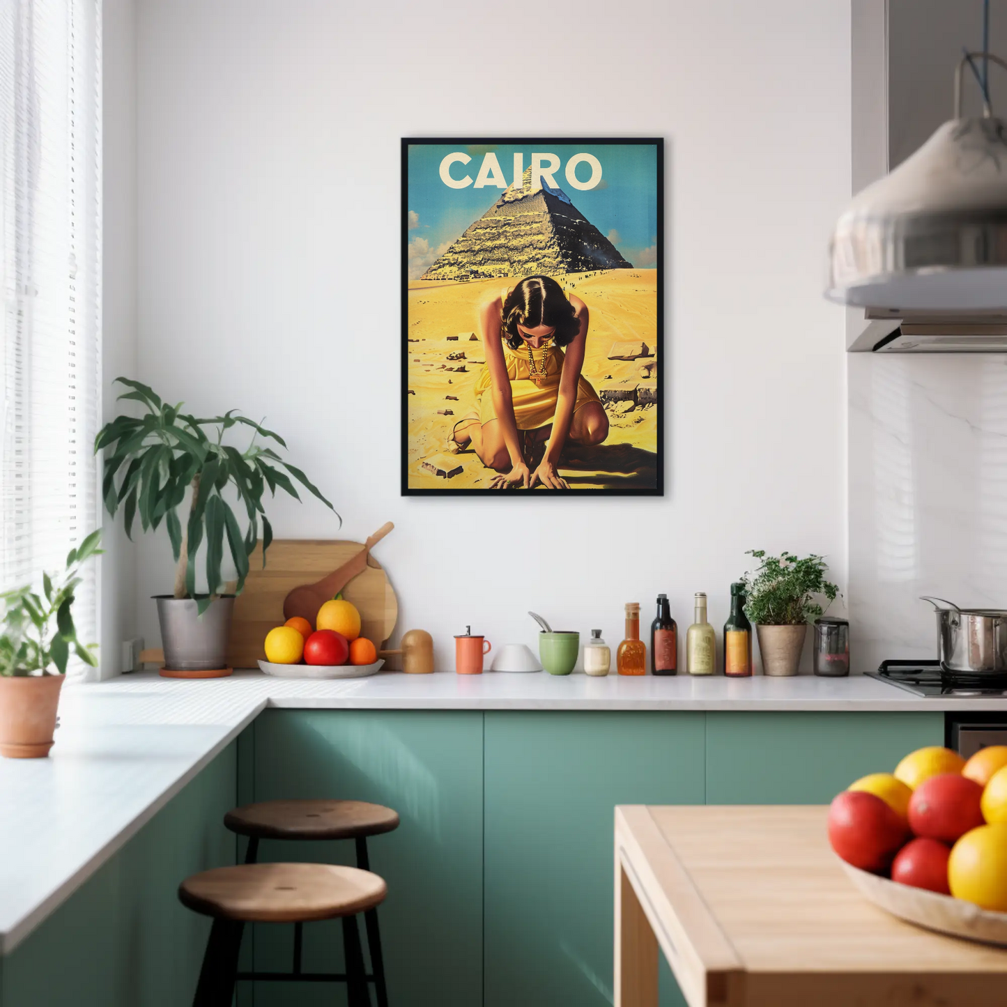Cairo Egypt Pyramid Desert Woman Vintage Travel Poster