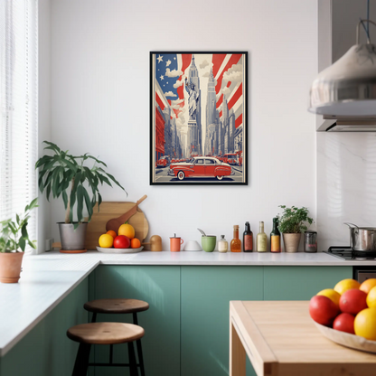 New York Statue Liberty Skyline Vintage Travel Poster