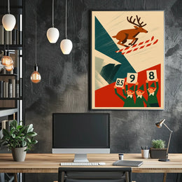 Whimsical Skiing Reindeer Retro Art Sports Poster