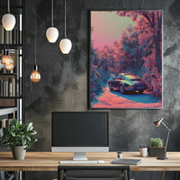 Dreamy Drive Through a Neon Forest Poster Art Print PosterGoat
