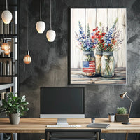 Three Rustic Mason Jars Wall Decor Art Print Poster