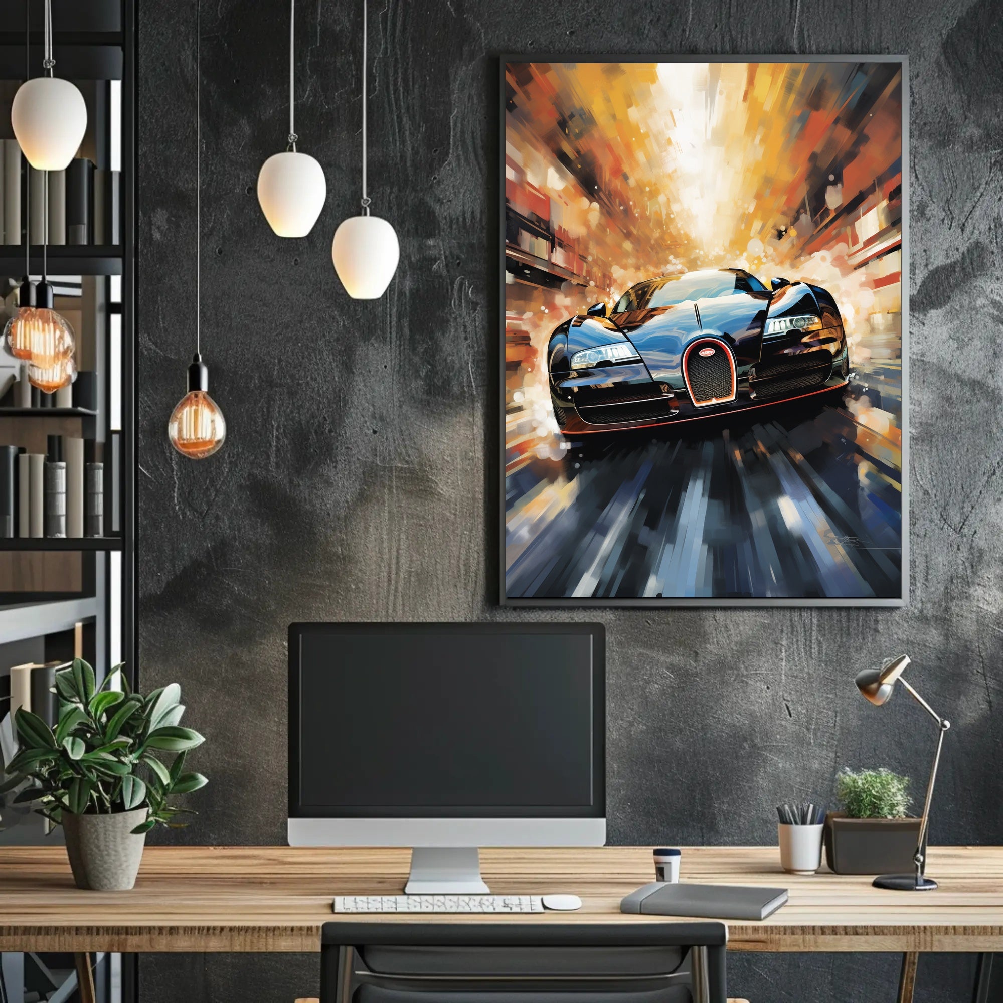 High-Speed Car in Urban Environment Futuristic Sci-Fi Poster
