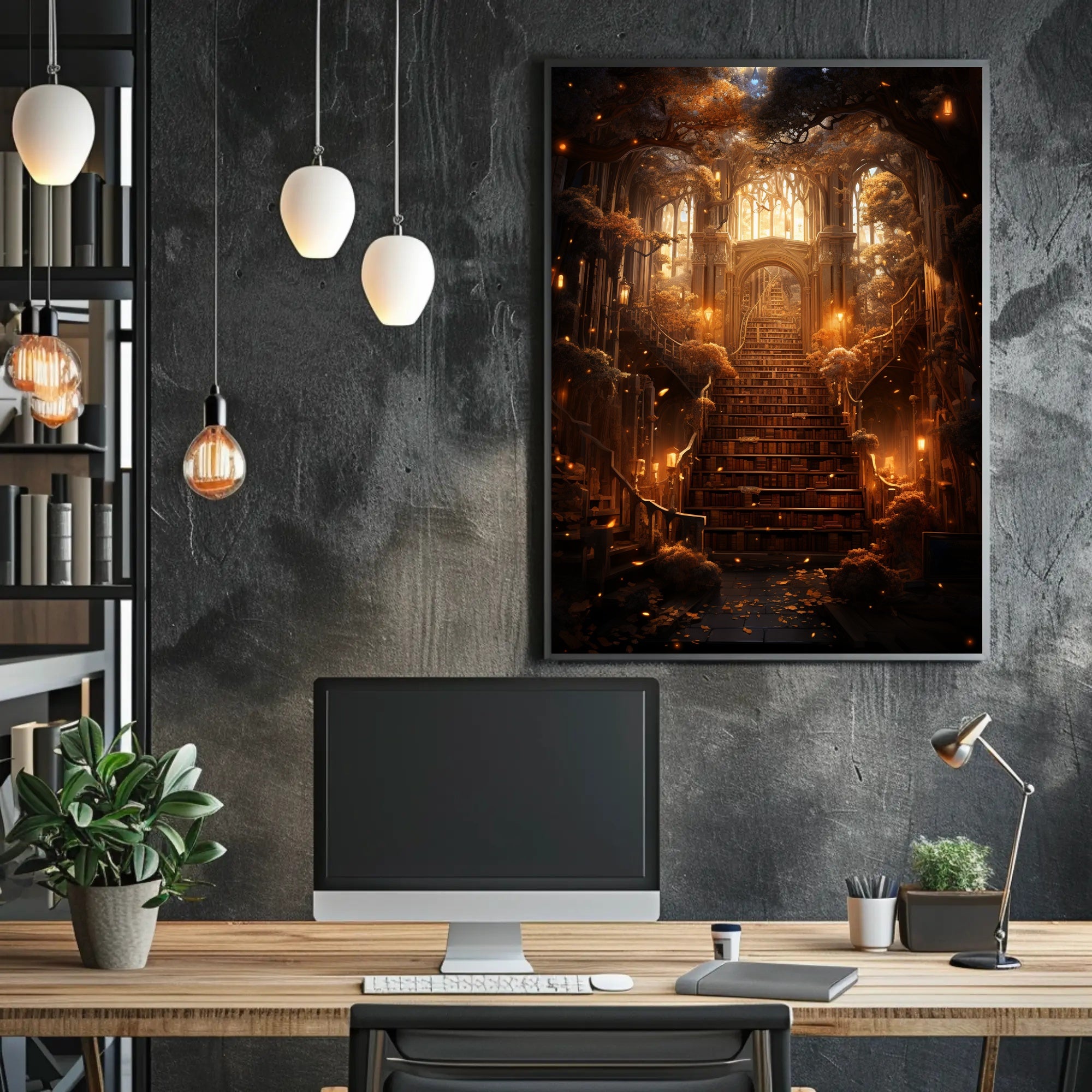 Enchanted Library Staircase Poster