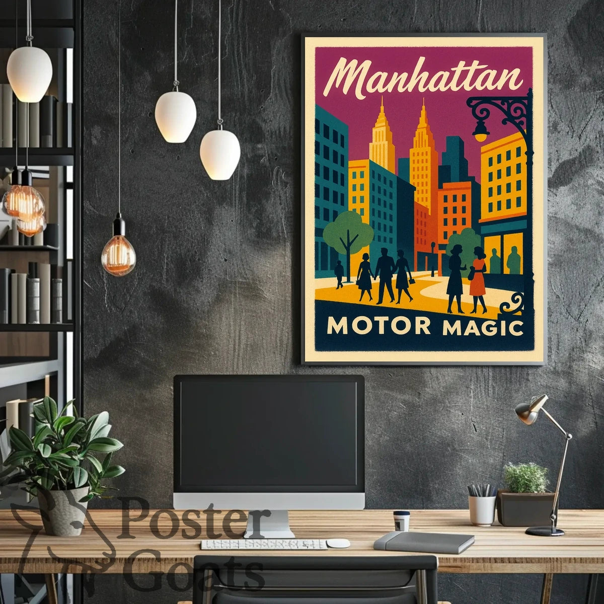 Manhattan's Retro Vibe: Vintage Urban Cityscape Travel Poster