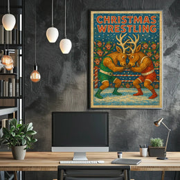Christmas Wrestling Reindeer Festive Holiday Poster Art