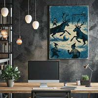 Whimsical Reindeer Soccer Vintage Holiday Poster Art