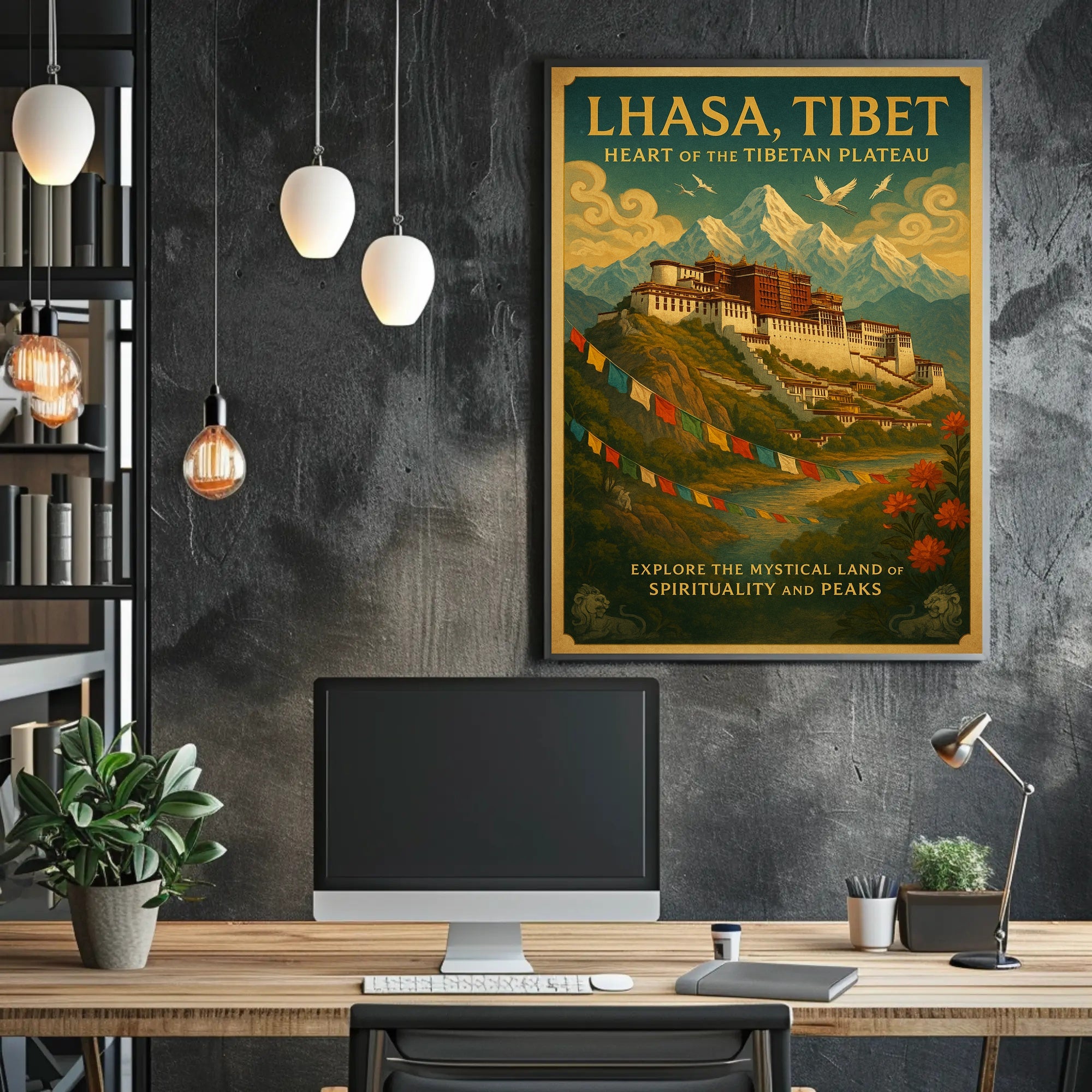 Lhasa Vintage Travel Poster with Tibetan Spiritual Essence