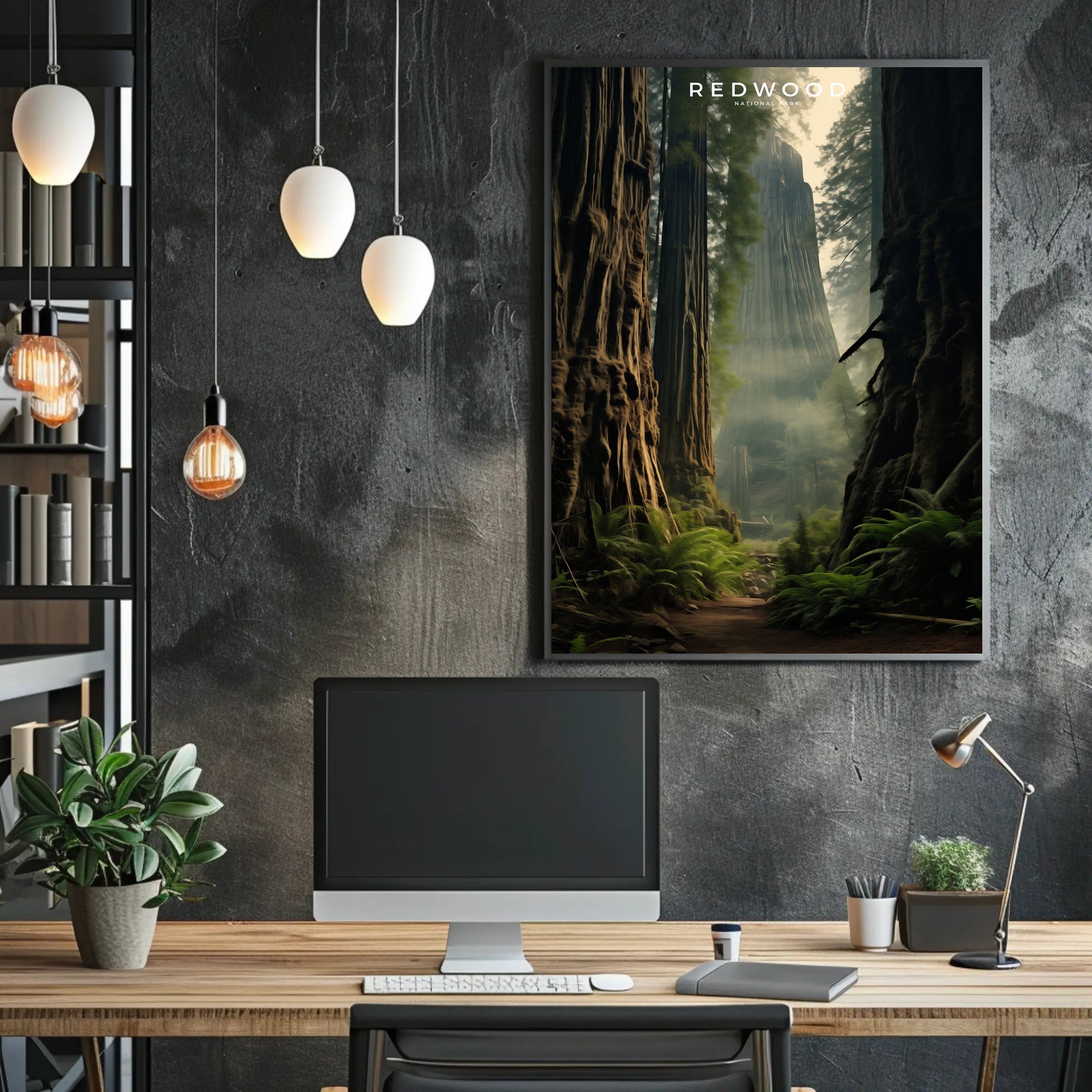 Redwood Forest Travel Poster Tranquil Wall Art Print
