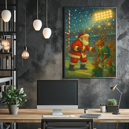 Santa's Whimsical Sports Stadium Christmas Poster