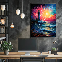 Lighthouse At Sunset Poster