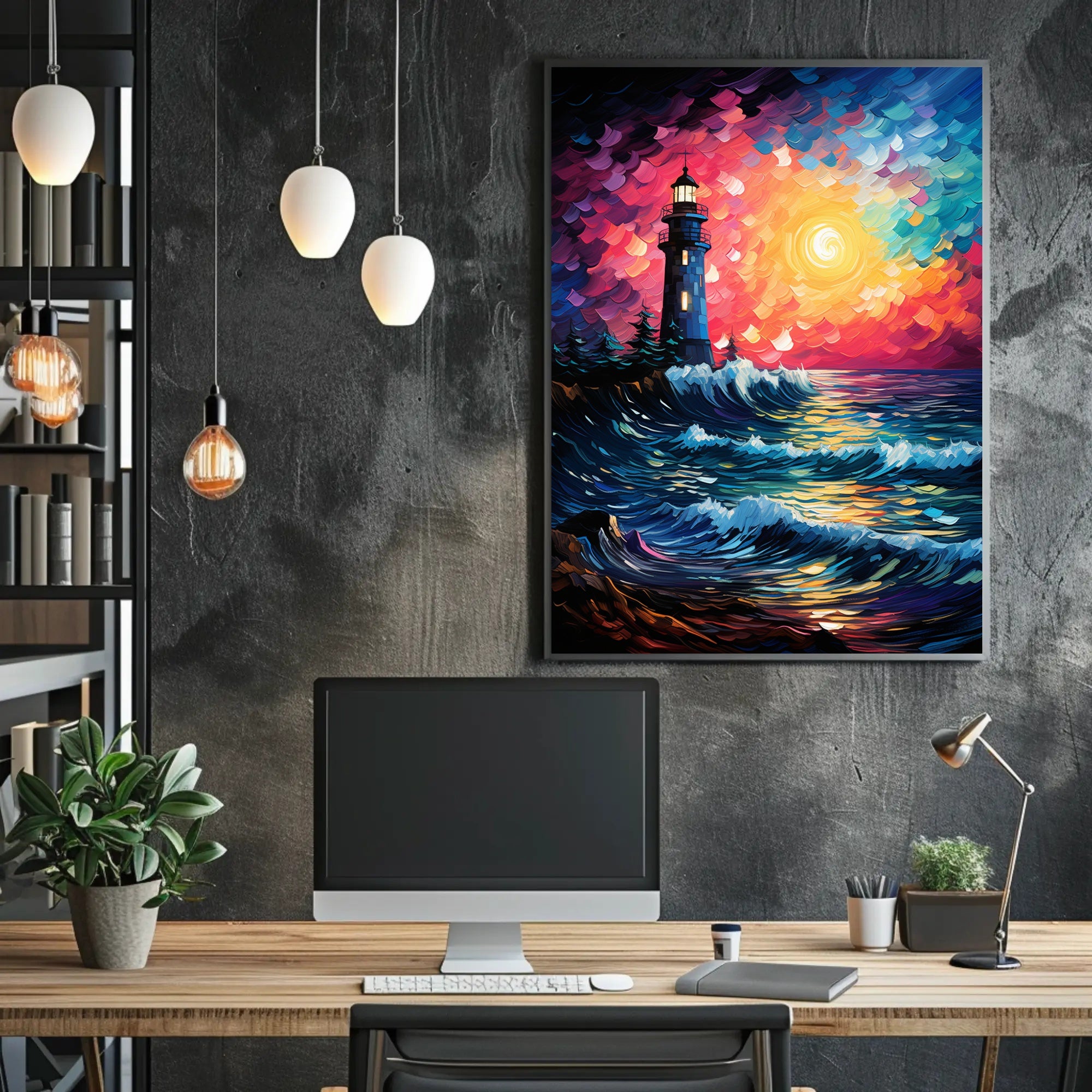 Lighthouse At Sunset Poster