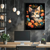 Charming Cat Amidst Vibrant Floral Wonderland Poster