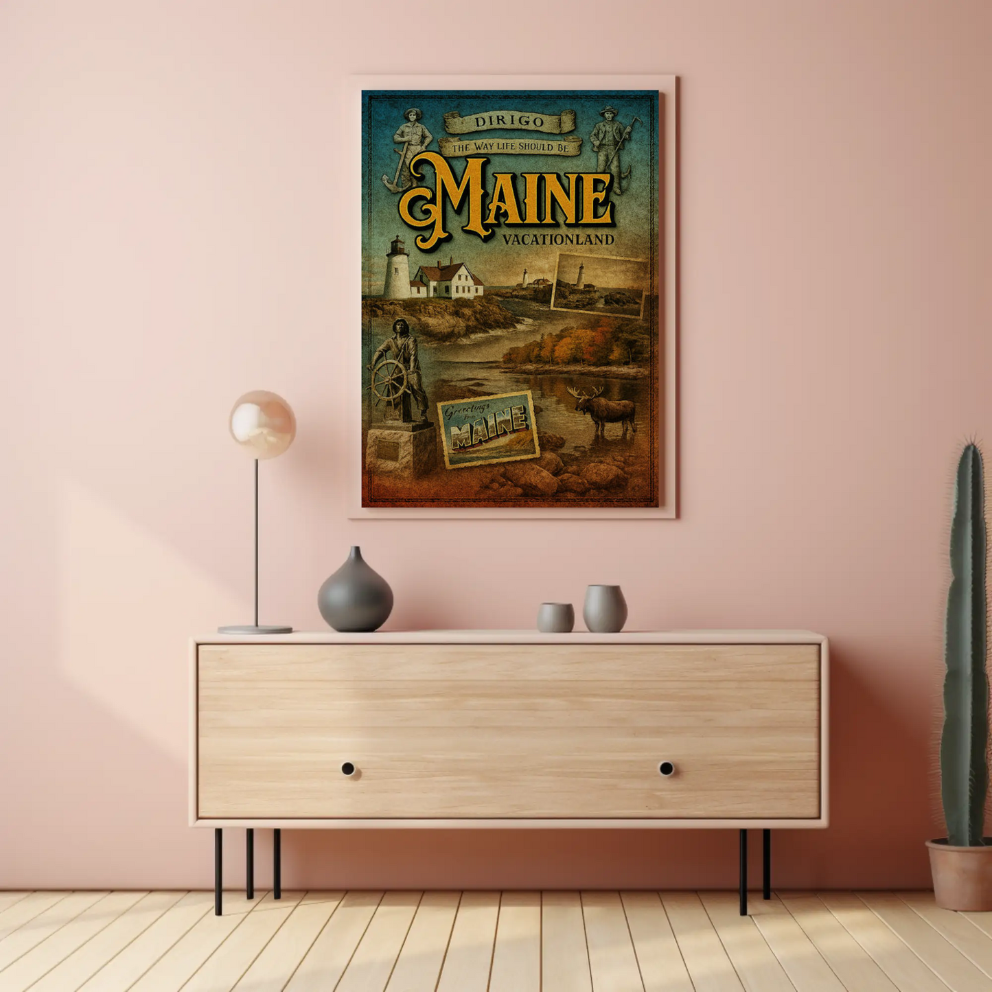 Maine Vacationland Vintage Postcard Style Travel Poster
