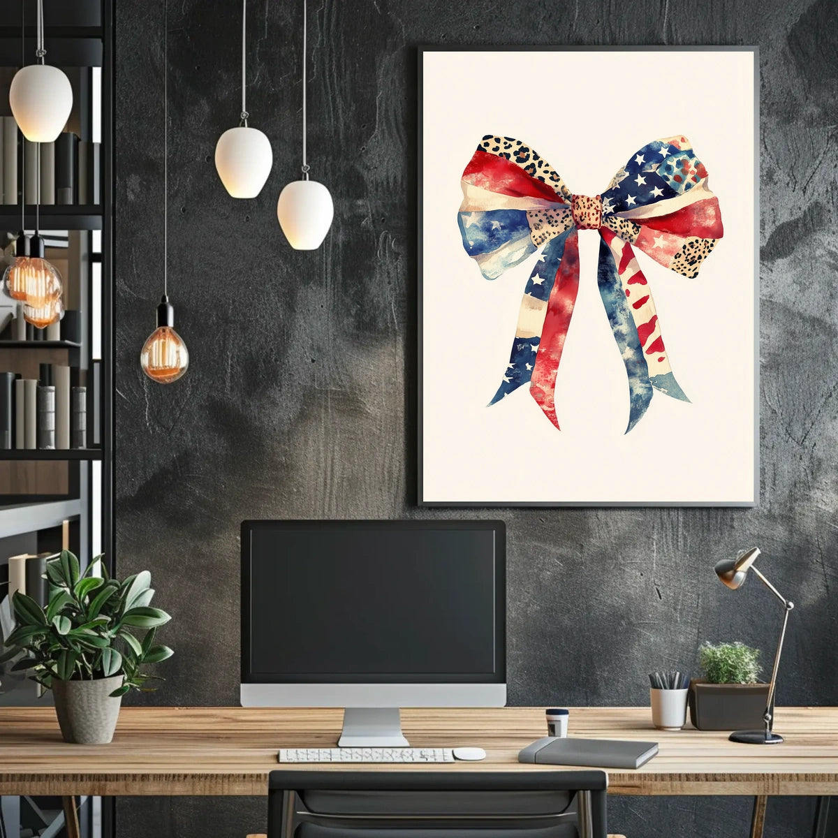 Large Coquette Bow American Flag Watercolor Art Poster