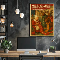 Mrs. Claus Knitting For Reindeer Poster