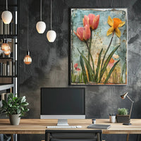 Blooming Springtime Tulips and Daffodils Abstract Artistic Poster PosterGoat