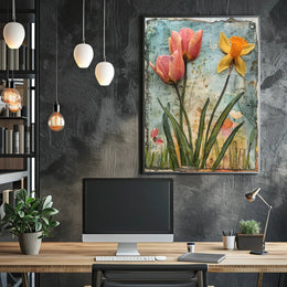 Blooming Springtime Tulips and Daffodils Abstract Artistic Poster PosterGoat