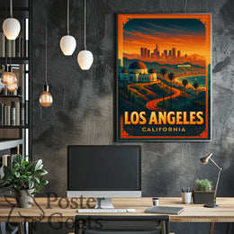 Los Angeles Sunset Vintage Travel Poster