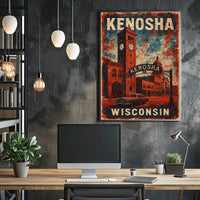 Vintage Kenosha Clock Tower Art Deco Cityscape Poster
