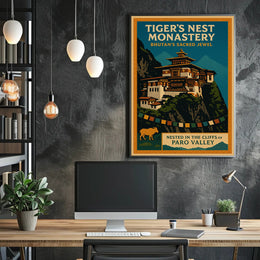 Tigers Nest Monastery Poster Vintage Travel Print