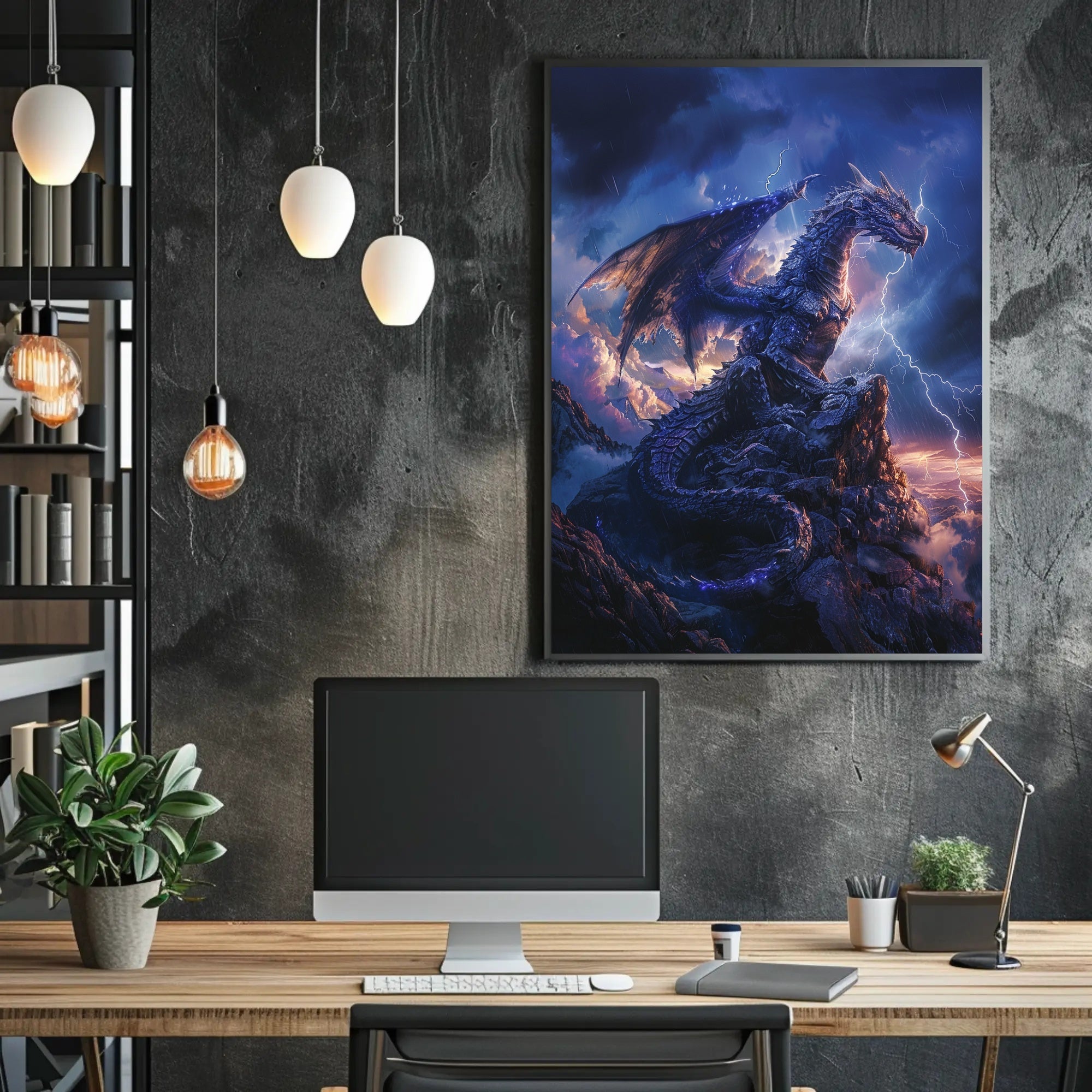 Majestic Blue Dragon Photorealistic Fantasy or Mythology Poster PosterGoat