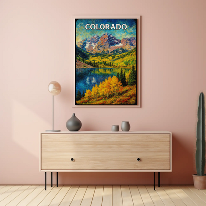 Colorado Fall Landscape Mountain Lake Travel Poster