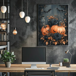 Halloween Pumpkin Bats: Abstract, Artistic, or Pop Culture Poster
