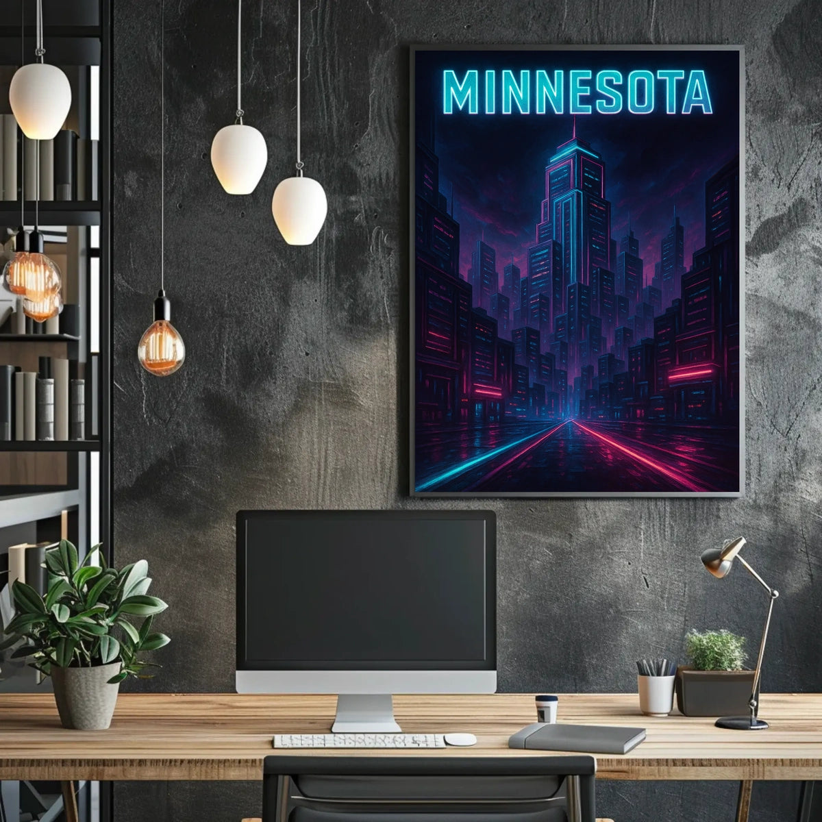 Neon Minnesota Skyline Poster