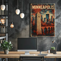 Minneapolis Skyline Cityscape Modern Travel Poster