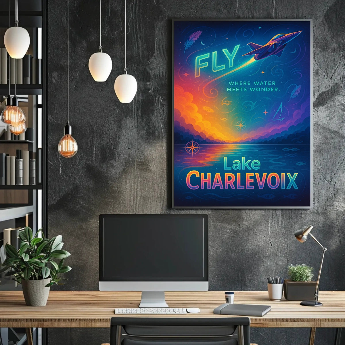 Fly Adventures Over Lake Charlevoix Futuristic Sci-Fi Poster